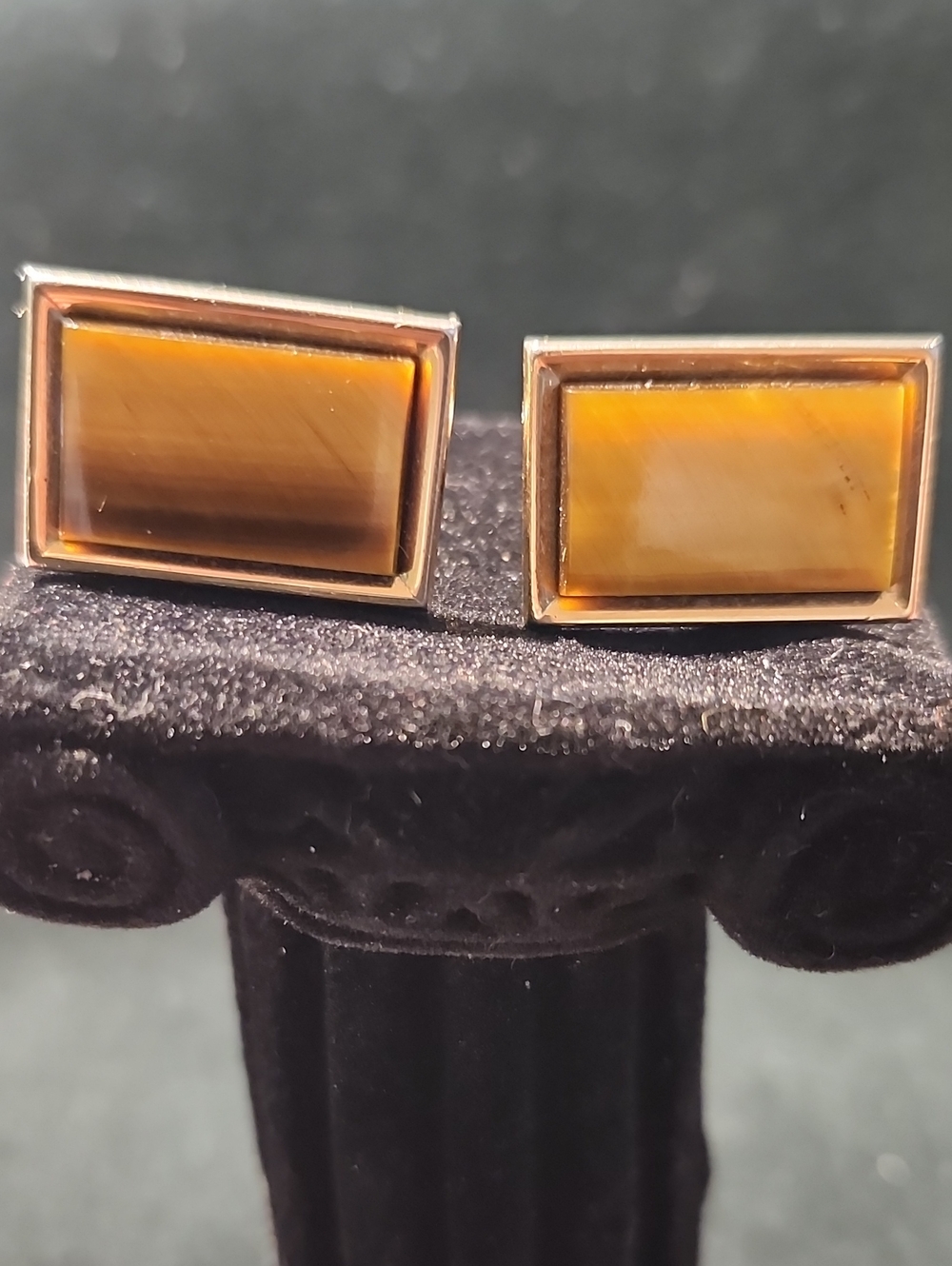 SWANK Vintage Tiger Eye Rectangle Gold Tone Cufflinks